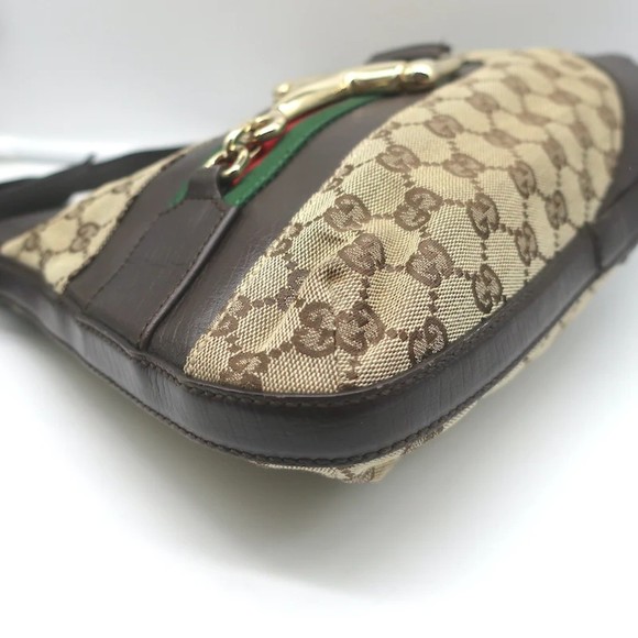 Gucci Hasler Horsebit Hobo GG Monogram Canvas & Brown Leather Shoulder Bag - Picture 9 of 12